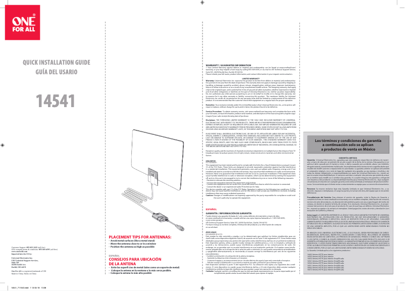 Page n°1 - Manuel utilisateur One for all 14551
