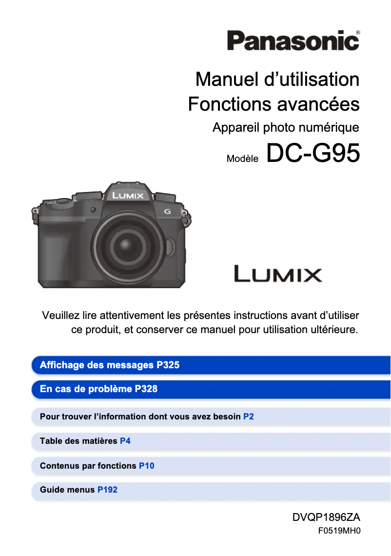 Page 1 de la notice Manuel utilisateur Panasonic Lumix DC-G95