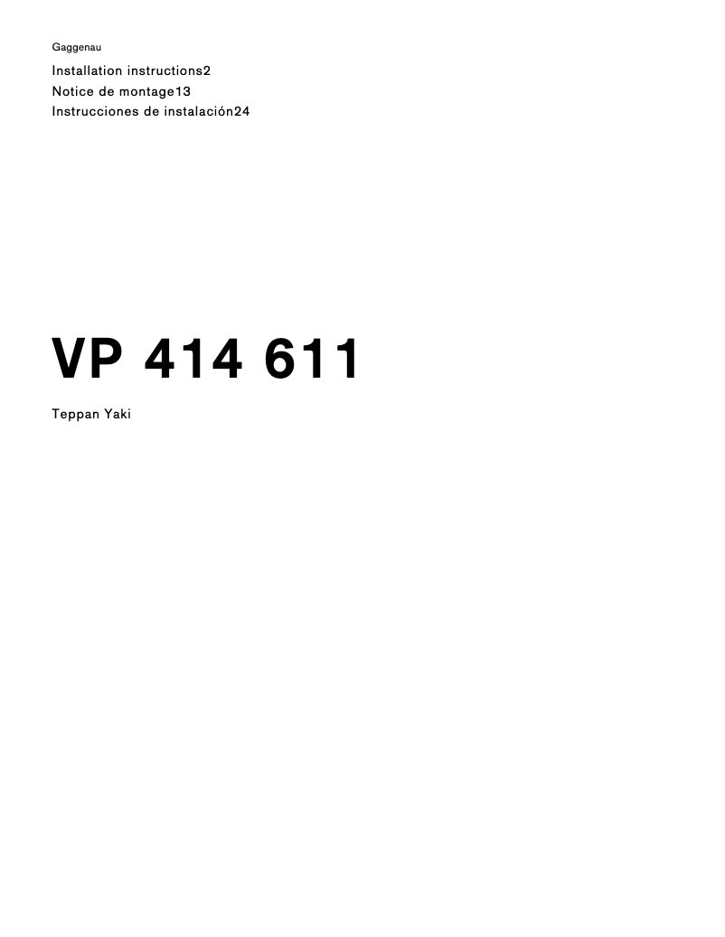 Page n°1 - Guide d'installation Gaggenau VP414611
