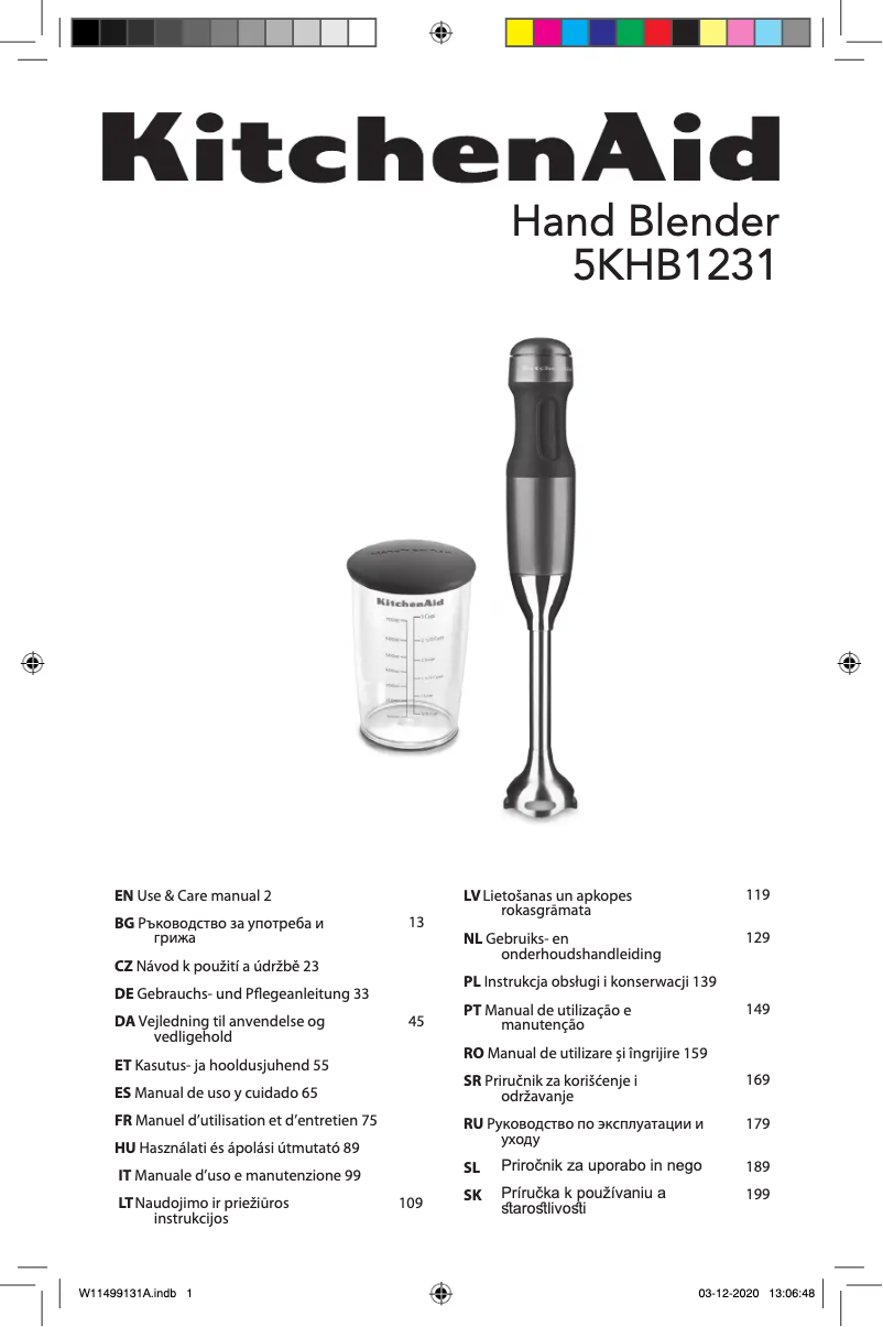 Page 1 de la notice Manuel utilisateur KitchenAid 5KHB1231