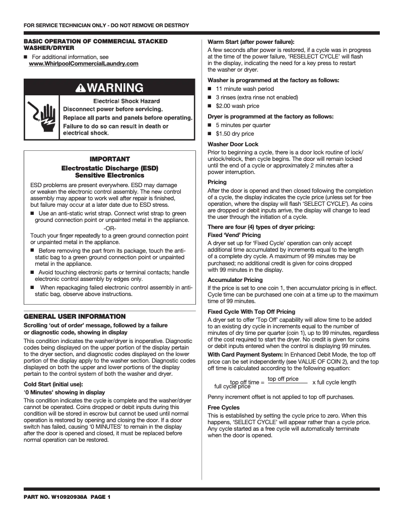 Página 1 del manual Ficha técnica Whirlpool CET9000GQ