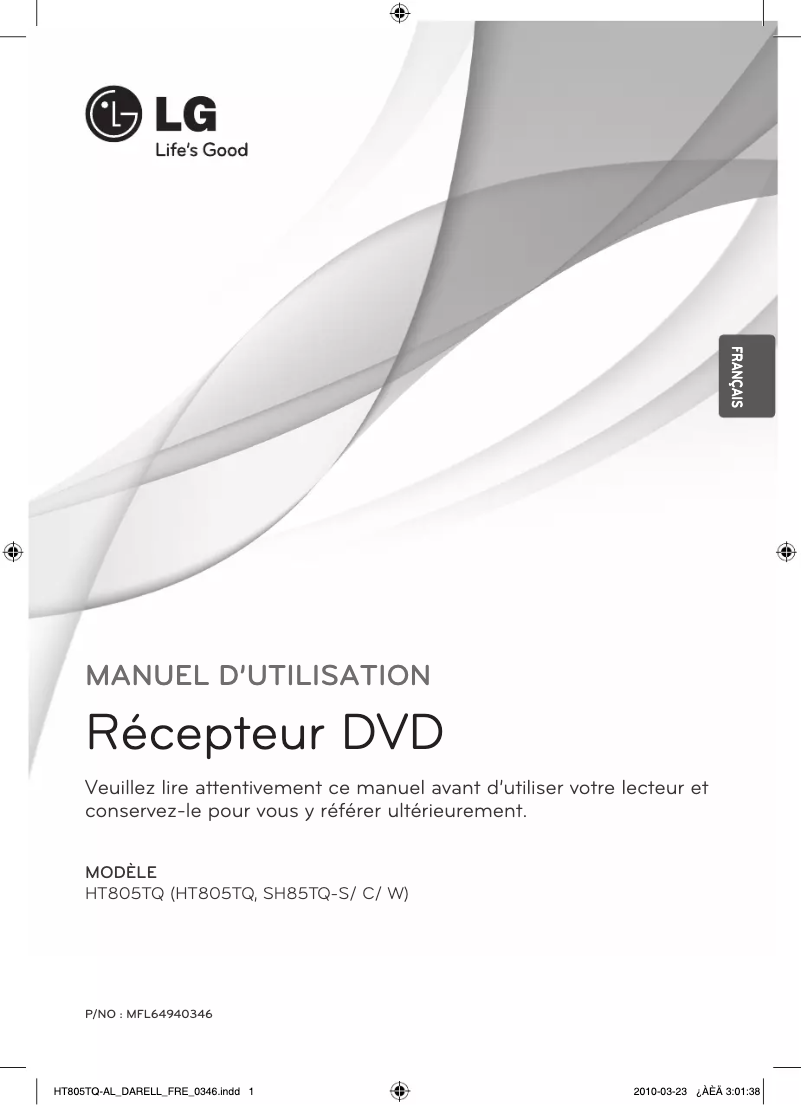 Page 1 de la notice Manuel utilisateur LG HT805TQ