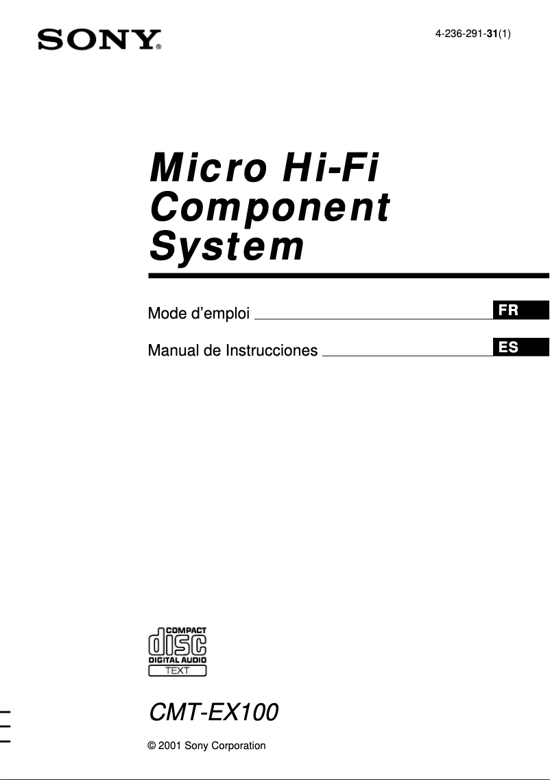 Page 1 de la notice Manuel utilisateur Sony CMT-EX100