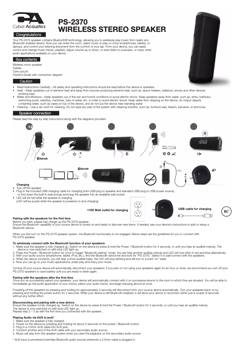 Page 1 de la notice Manuel utilisateur Cyber Acoustics PS-2370