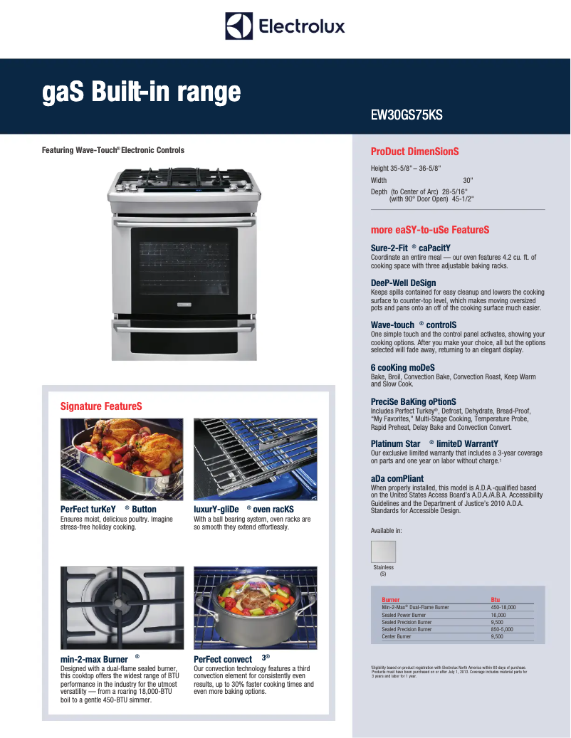 Page 1 de la notice Fiche technique Electrolux EW30GS75KS