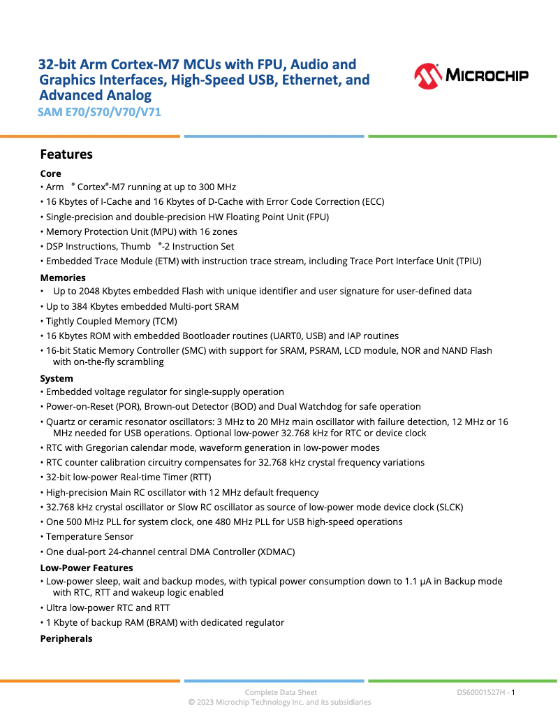 Page 1 de la notice Manuel utilisateur Microchip ATSAMS70Q19