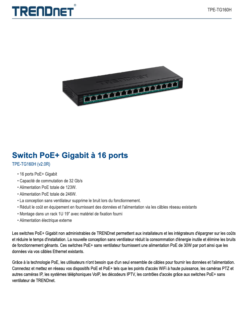 Page n°1 - Fiche technique TRENDnet TPE-TG160H