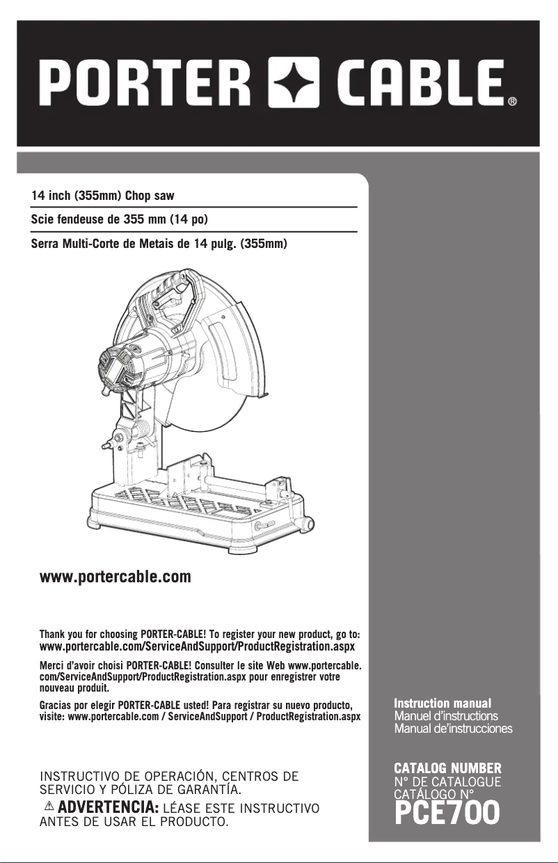 Page 1 de la notice Manuel utilisateur Porter-Cable PCE700