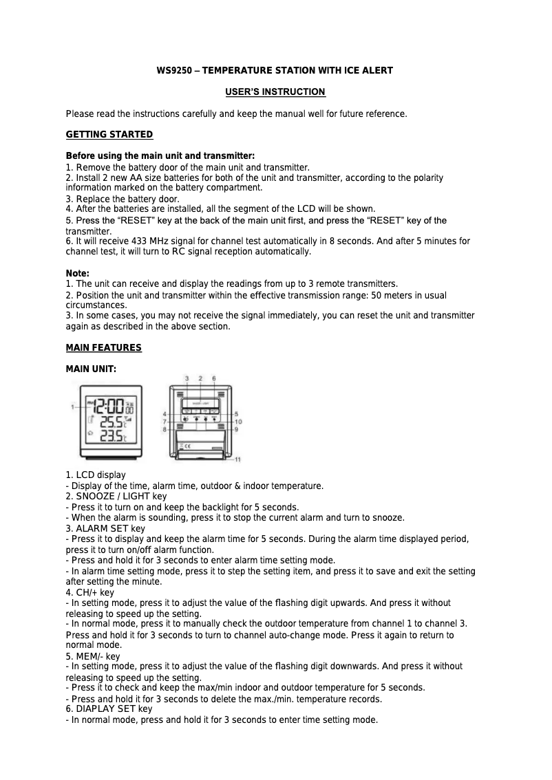 Image de la première page du manuel de l'appareil WS 9250