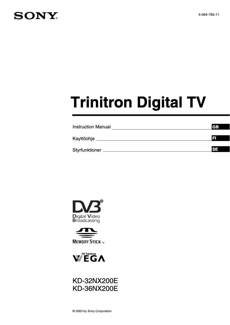 Page 1 de la notice Manuel utilisateur Sony KD-36NX200E
