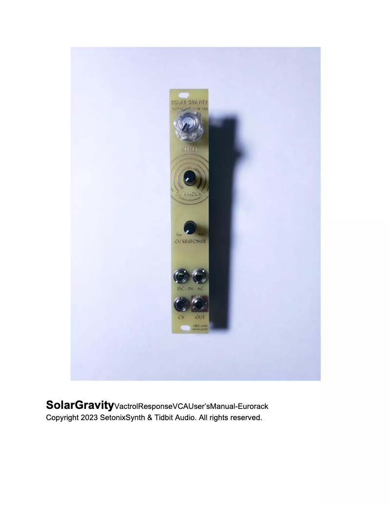 Page 1 de la notice Manuel utilisateur SetonixSynth Solar Gravity