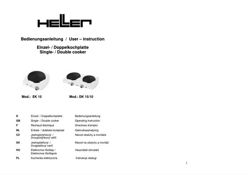 Page n°1 - Manuel utilisateur Heller DK 15/10