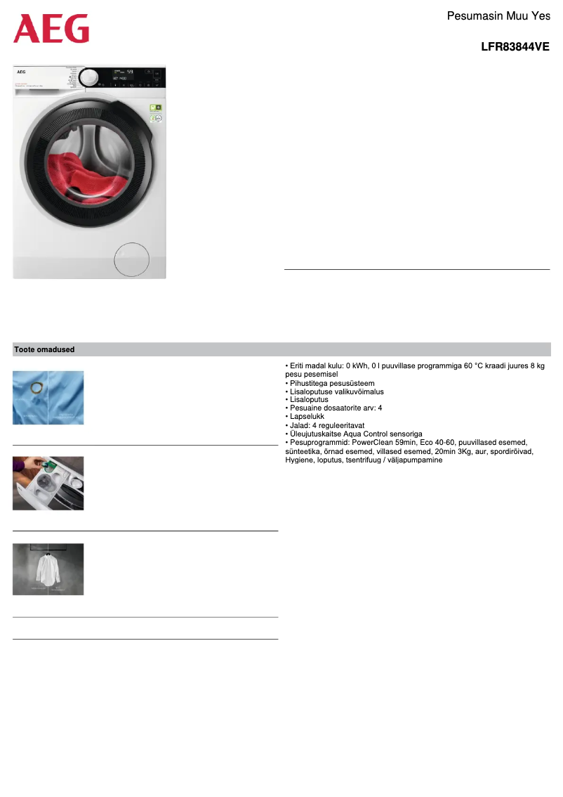 Page n°1 - Fiche technique AEG LFR83844VE