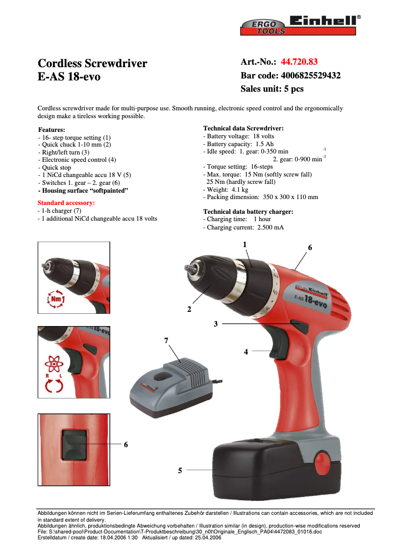Page n°1 - Manuel utilisateur Einhell Ergotool E-AS 18-evo