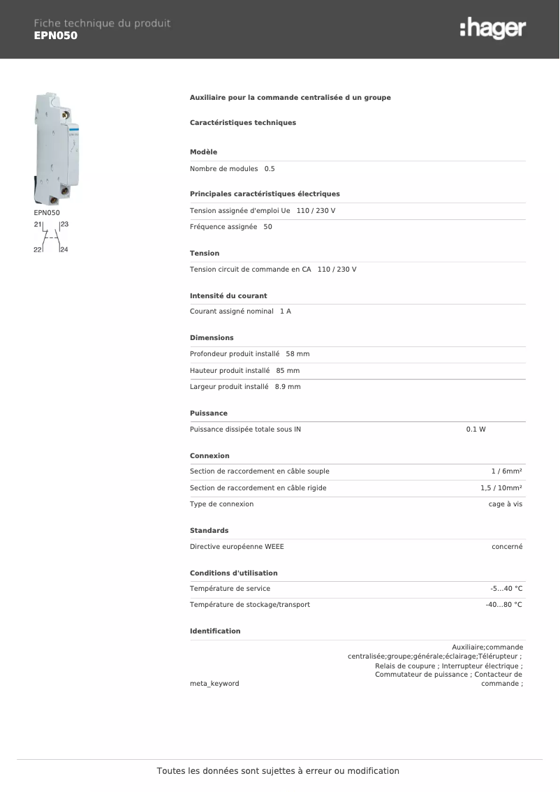 Image de la première page du manuel de l'appareil EPN050