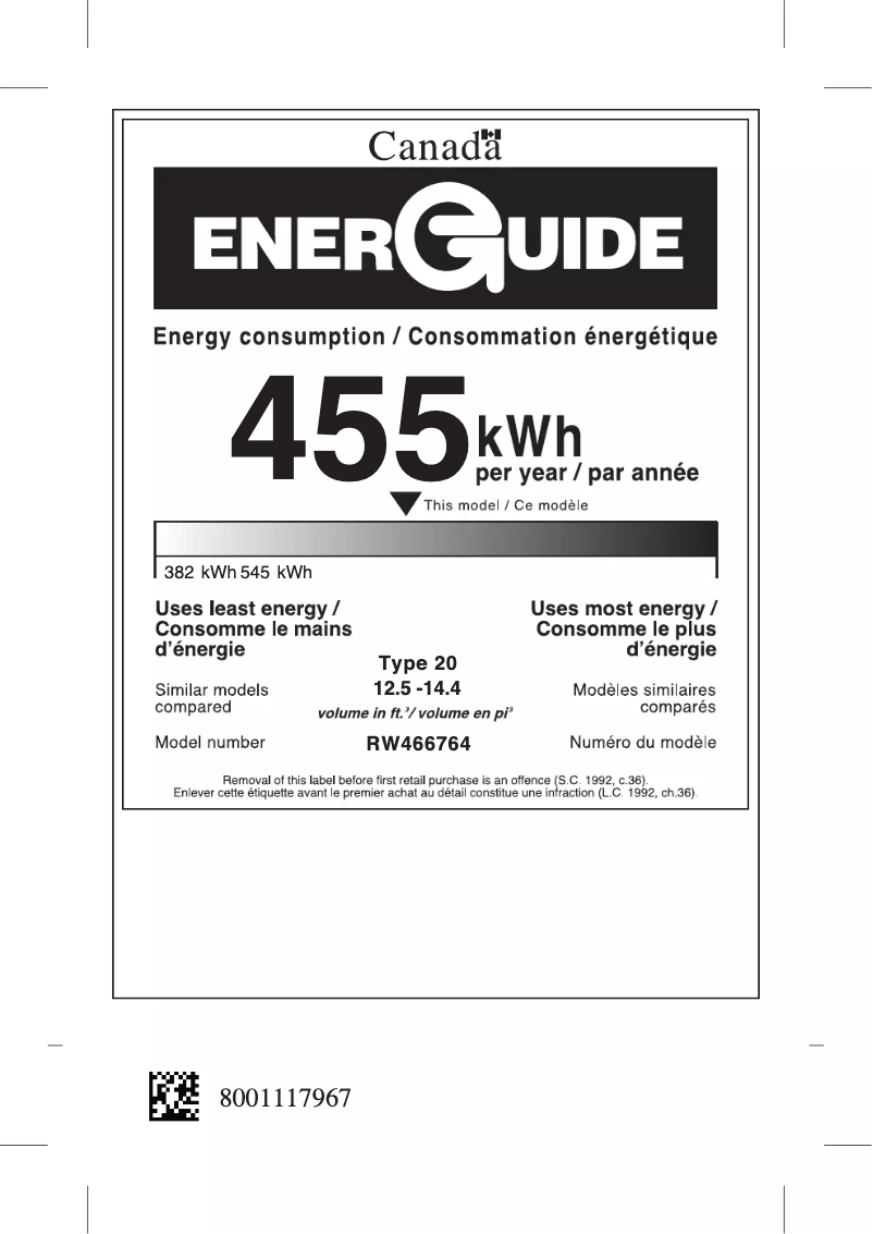 Page 1 de la notice Label énergétique Gaggenau RW466764