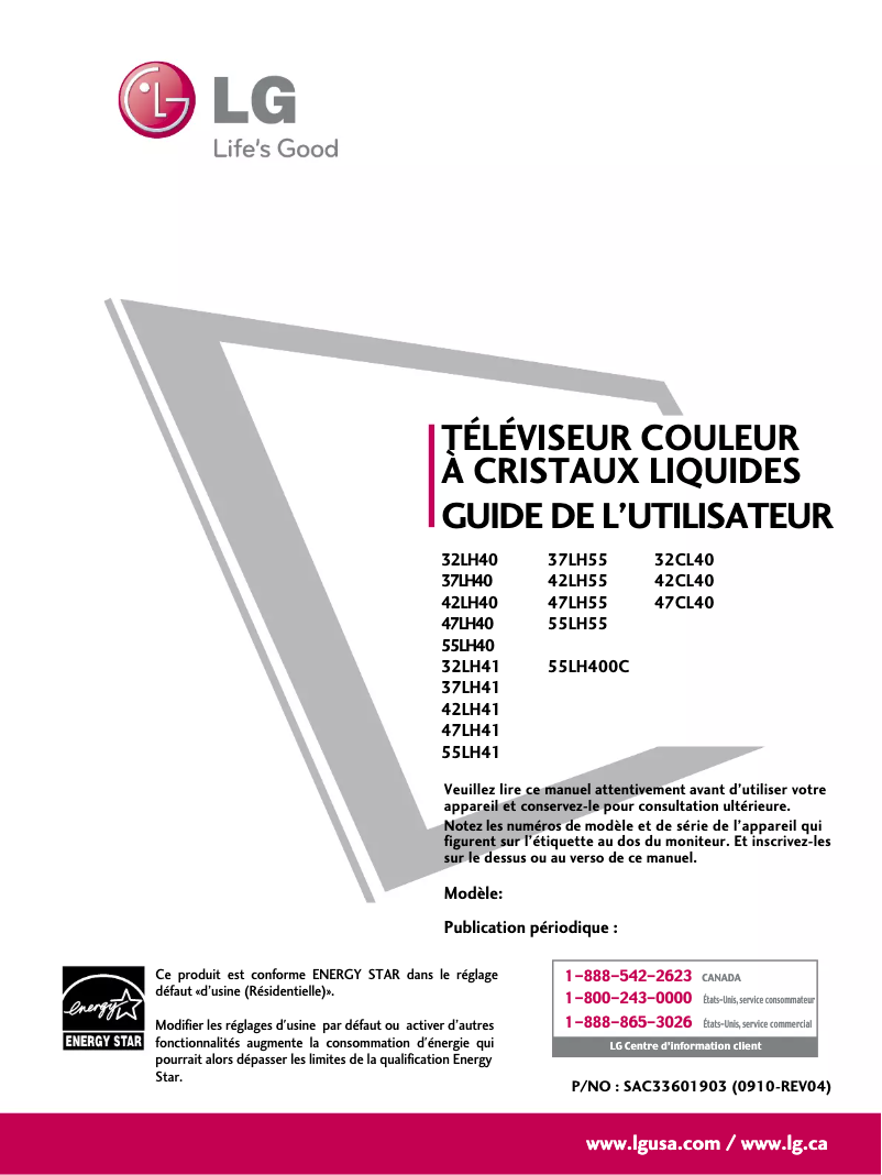 Page 1 de la notice Manuel utilisateur LG 47LH55