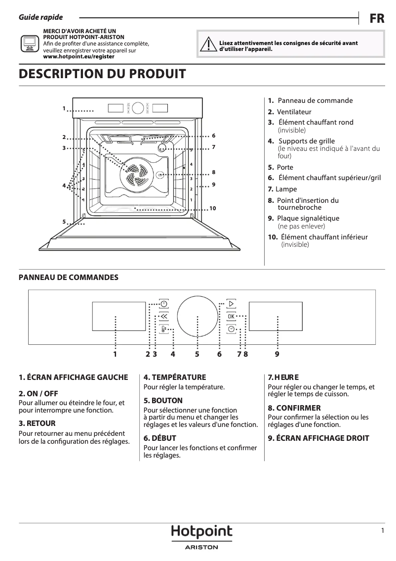 Page 1 de la notice Manuel utilisateur Hotpoint FI4854PIXHA