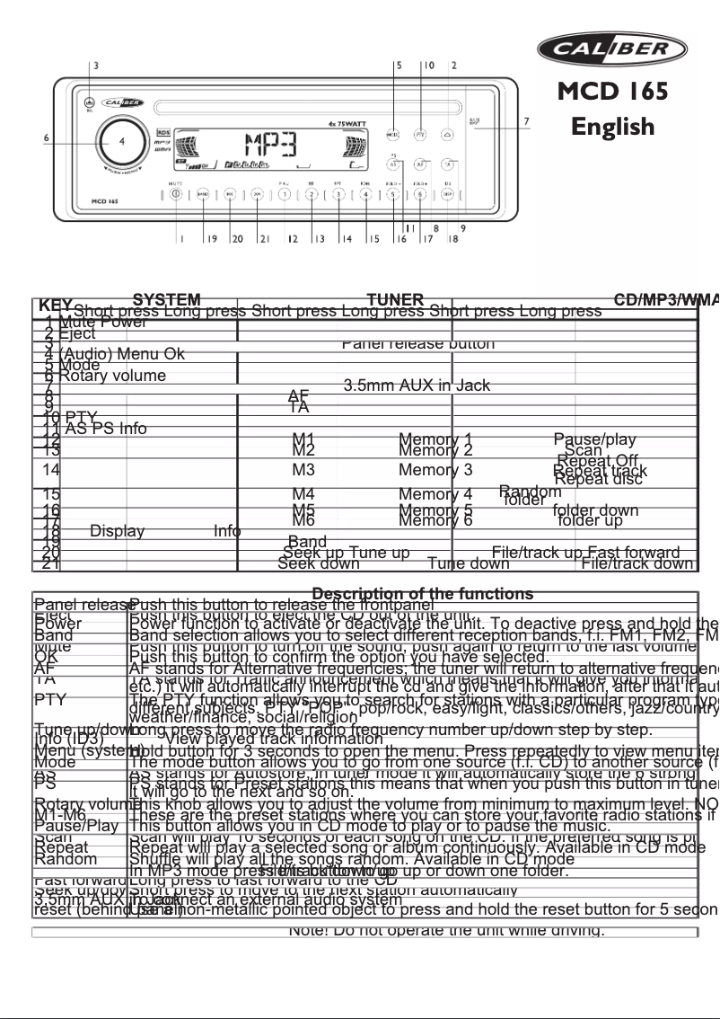 Image de la première page du manuel de l'appareil MCD 165