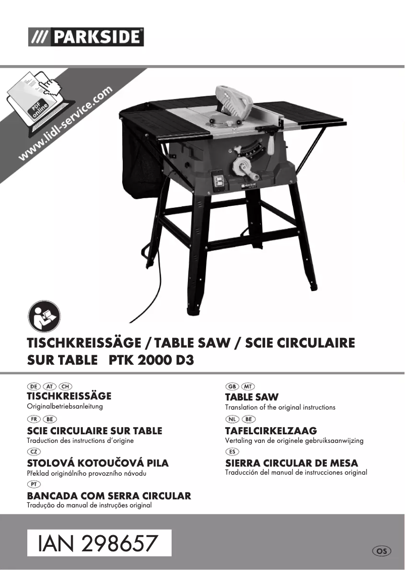 Page n°1 - Manuel utilisateur Parkside PTK 2000 D3