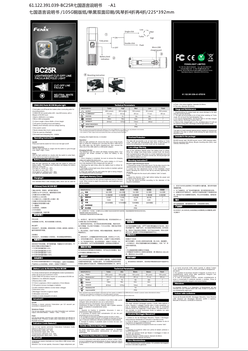 Page 1 de la notice Manuel utilisateur Fenix BC25R