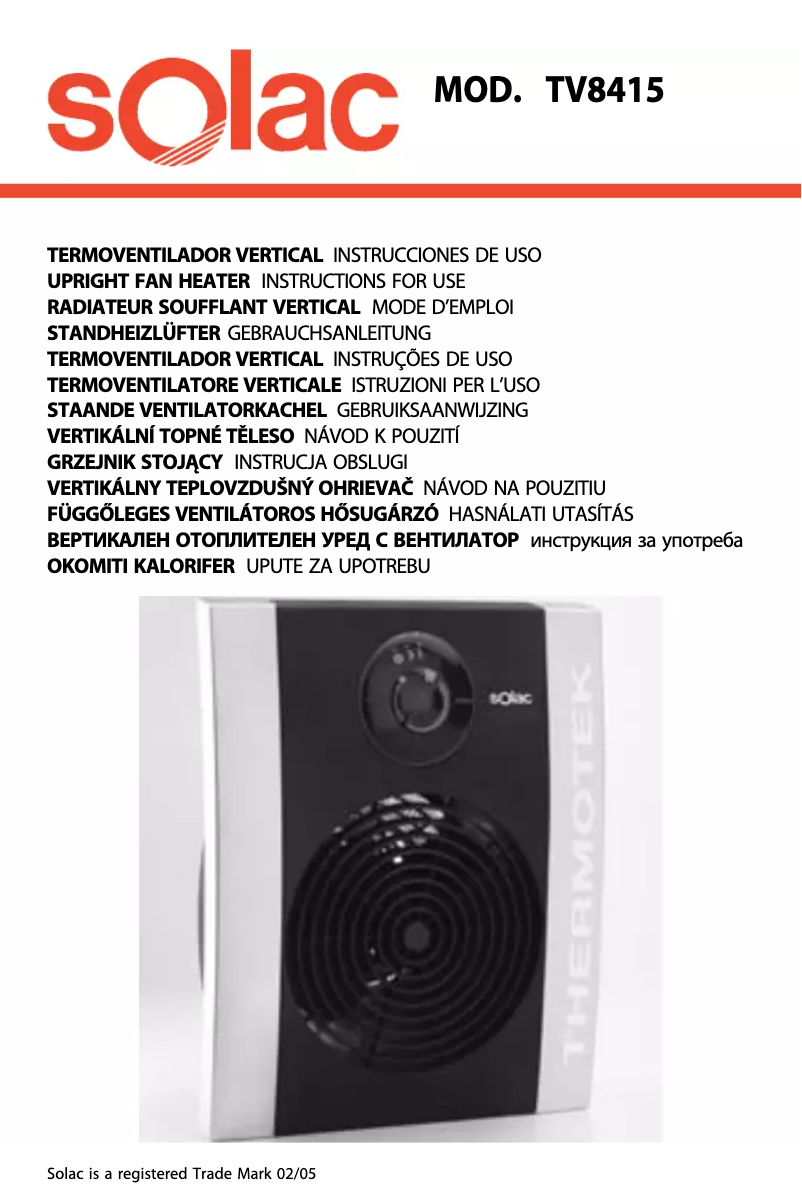 Page 1 de la notice Manuel utilisateur Solac TV8415