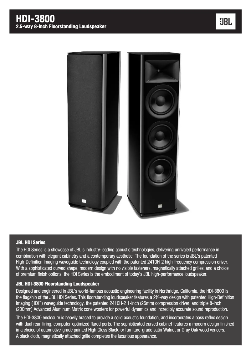 Page n°1 - Fiche technique JBL Synthesis HDI-3800