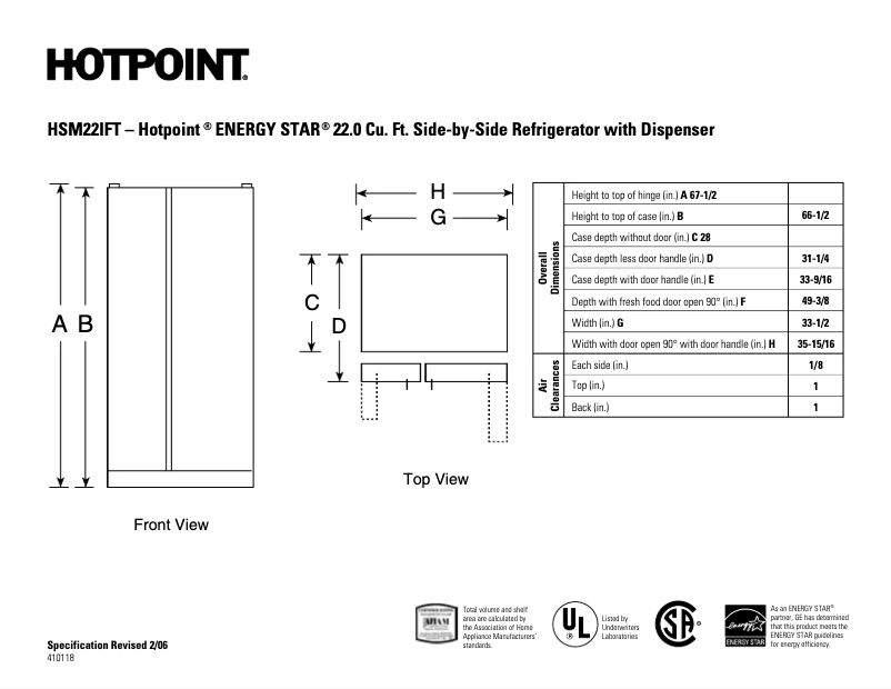 Page n°1 - Fiche technique Hotpoint HSM22IFTSA