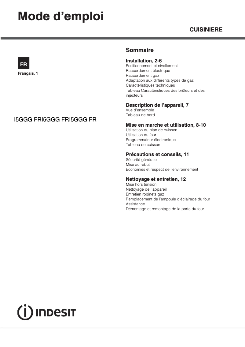 Image de la première page du manuel de l'appareil I5GGG(W) FR