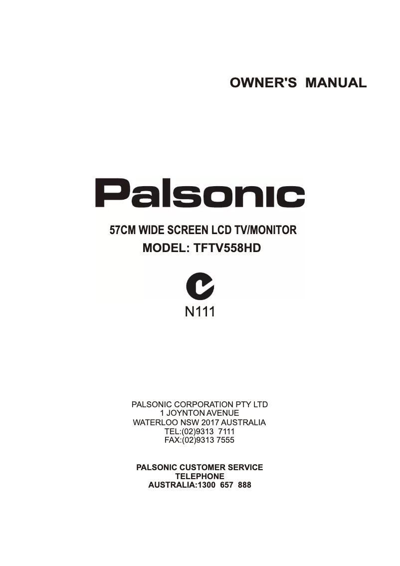 Page 1 de la notice Manuel utilisateur Palsonic TFTV558HD