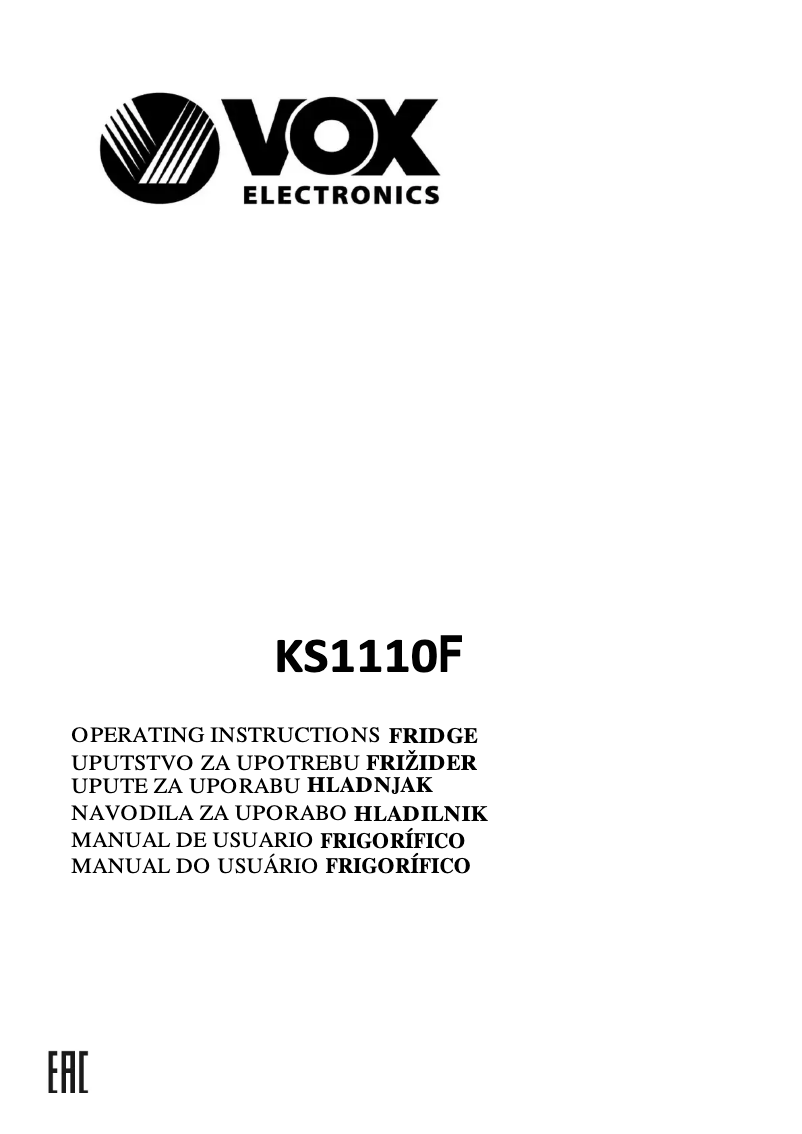 Page 1 de la notice Manuel utilisateur VOX KS 1110 F
