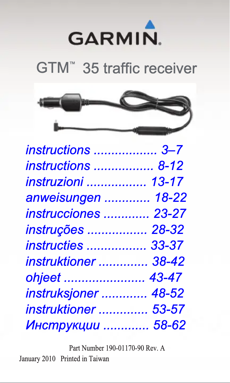 Page 1 de la notice Manuel utilisateur Garmin GTM 35