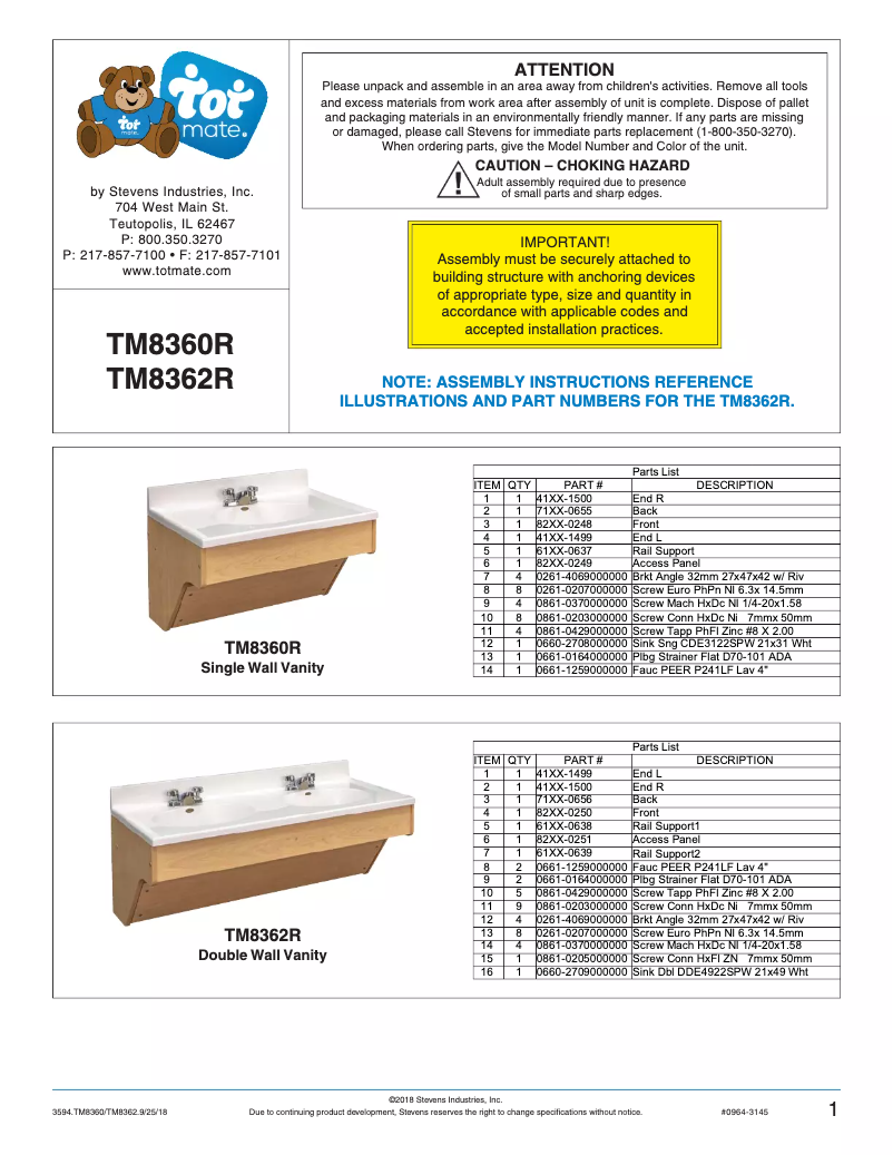 Page n°1 - Manuel utilisateur Tot Mate TM8362R