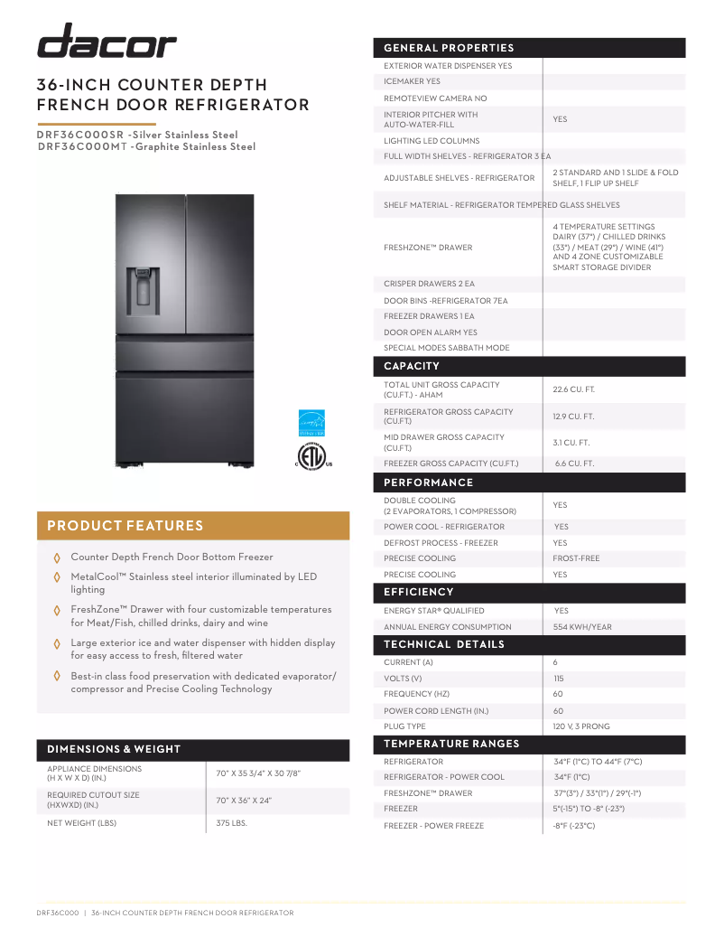 Image de la première page du manuel de l'appareil DRF36C000MT/DA