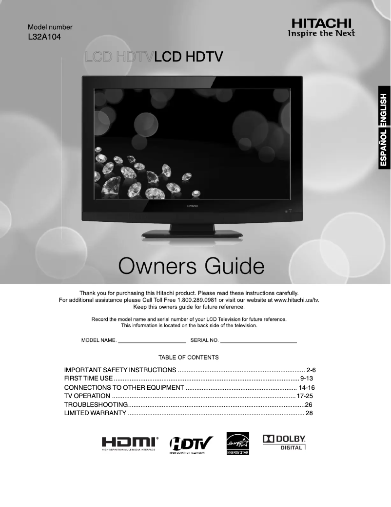 Image de la première page du manuel de l'appareil L32A104