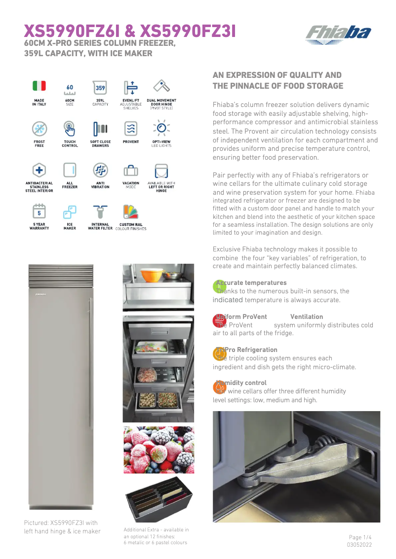 Page 1 de la notice Fiche technique Fhiaba XS5990FZ6IA