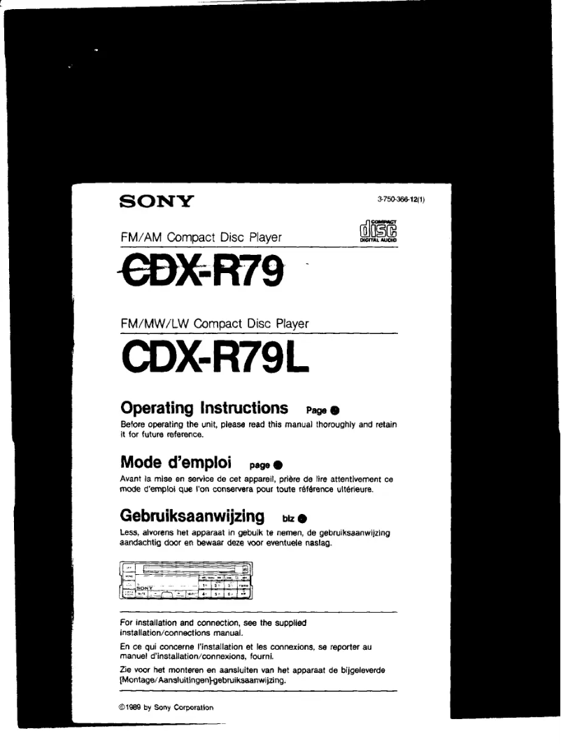 Page 1 de la notice Manuel utilisateur Sony CDX-R79