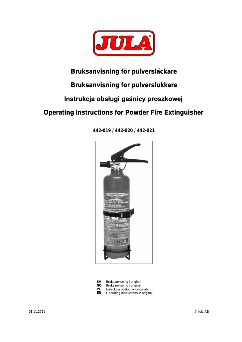 Page 1 de la notice Manuel utilisateur Jula 442-021