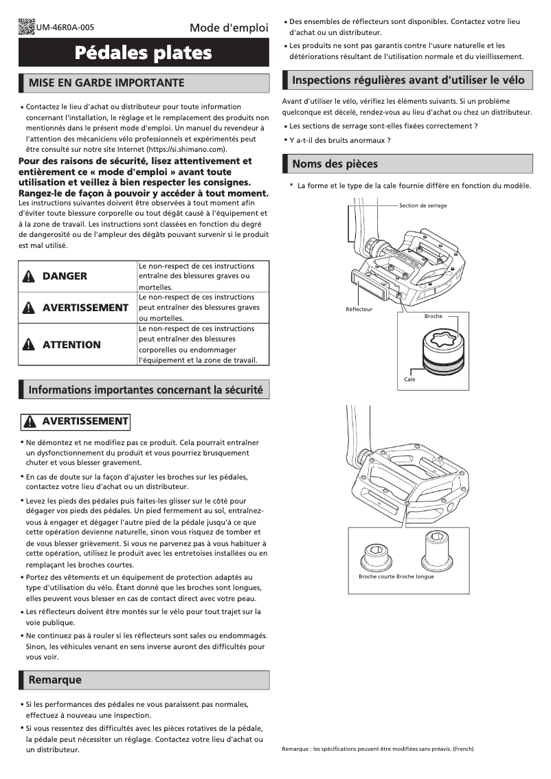Page 1 de la notice Manuel utilisateur Shimano PD-EF205