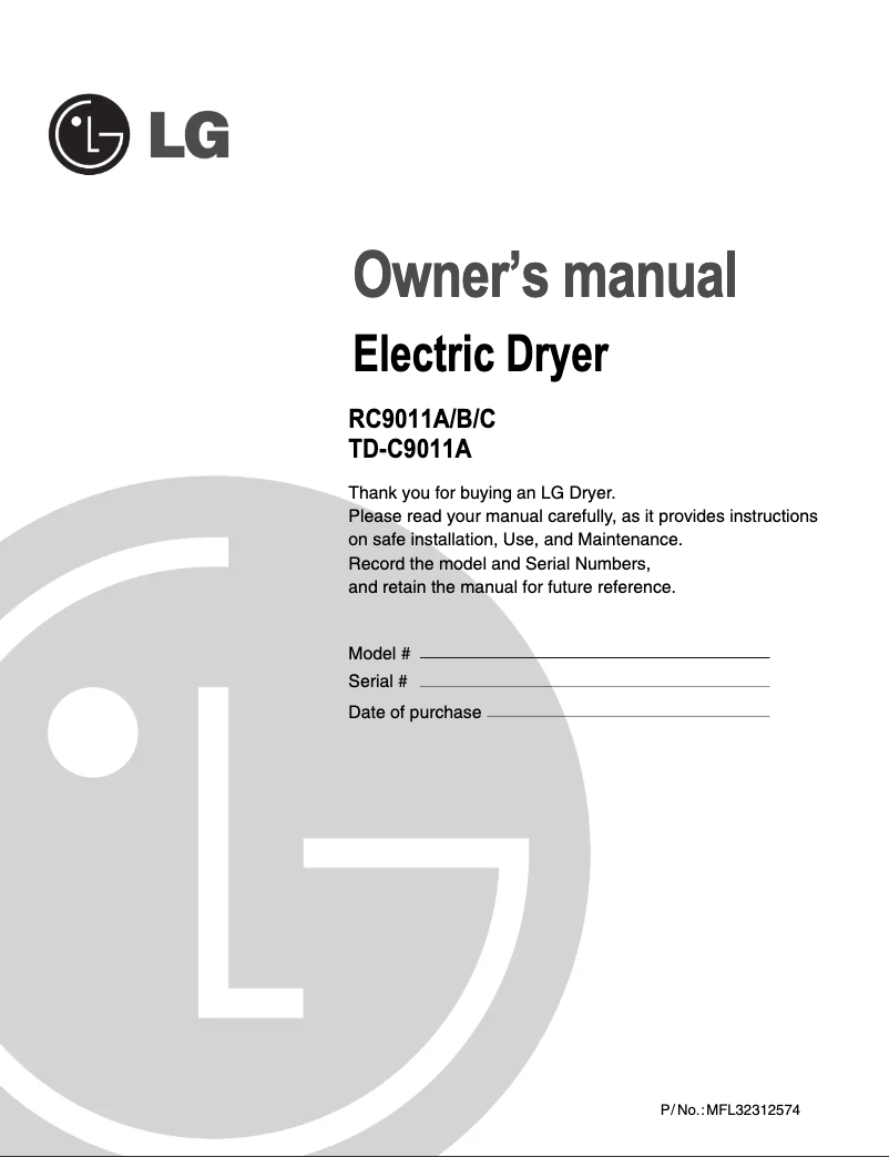 Page n°1 - Manuel utilisateur LG TD-C9011A