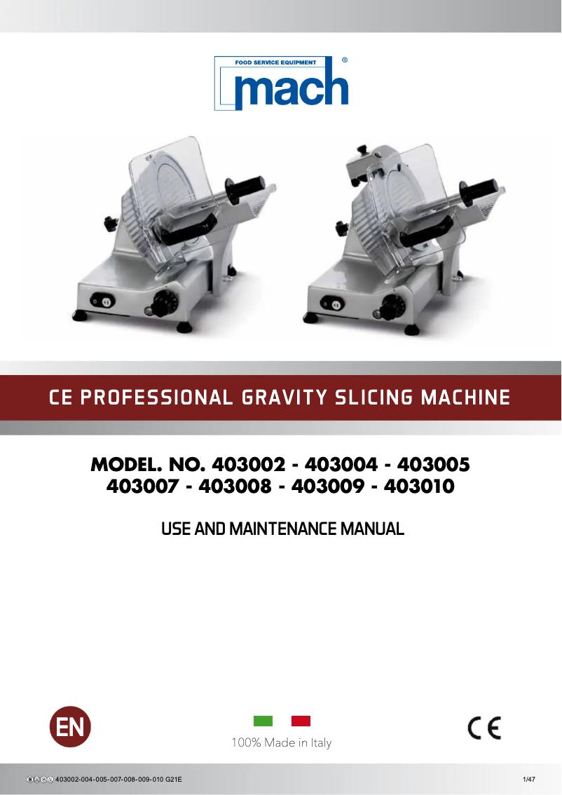 Page n°1 - Manuel utilisateur Mach 403.004