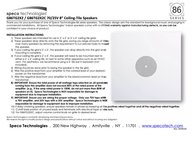 Page 1 de la notice Manuel utilisateur Speco Technologies G86TG2X2