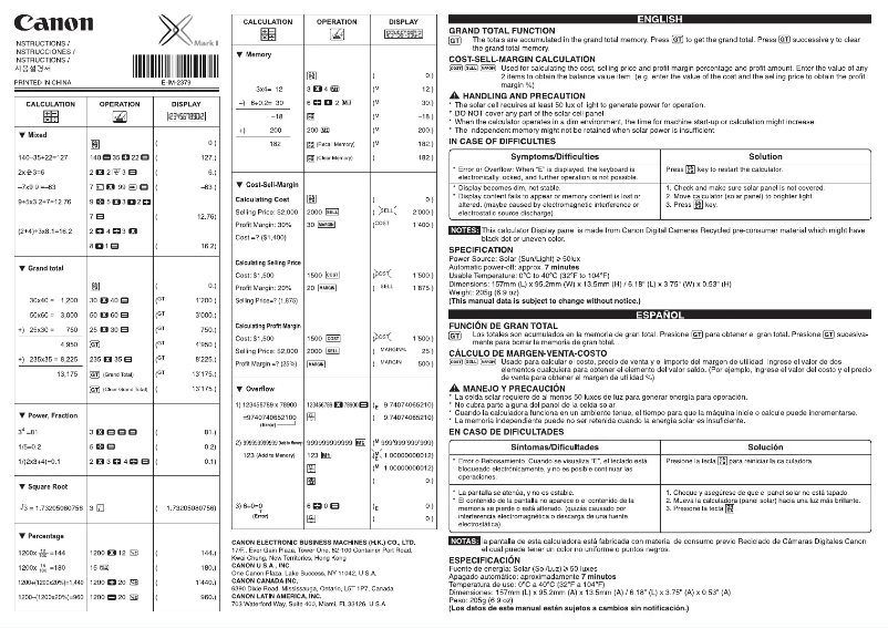 Page 1 de la notice Manuel utilisateur Canon X Mark 1