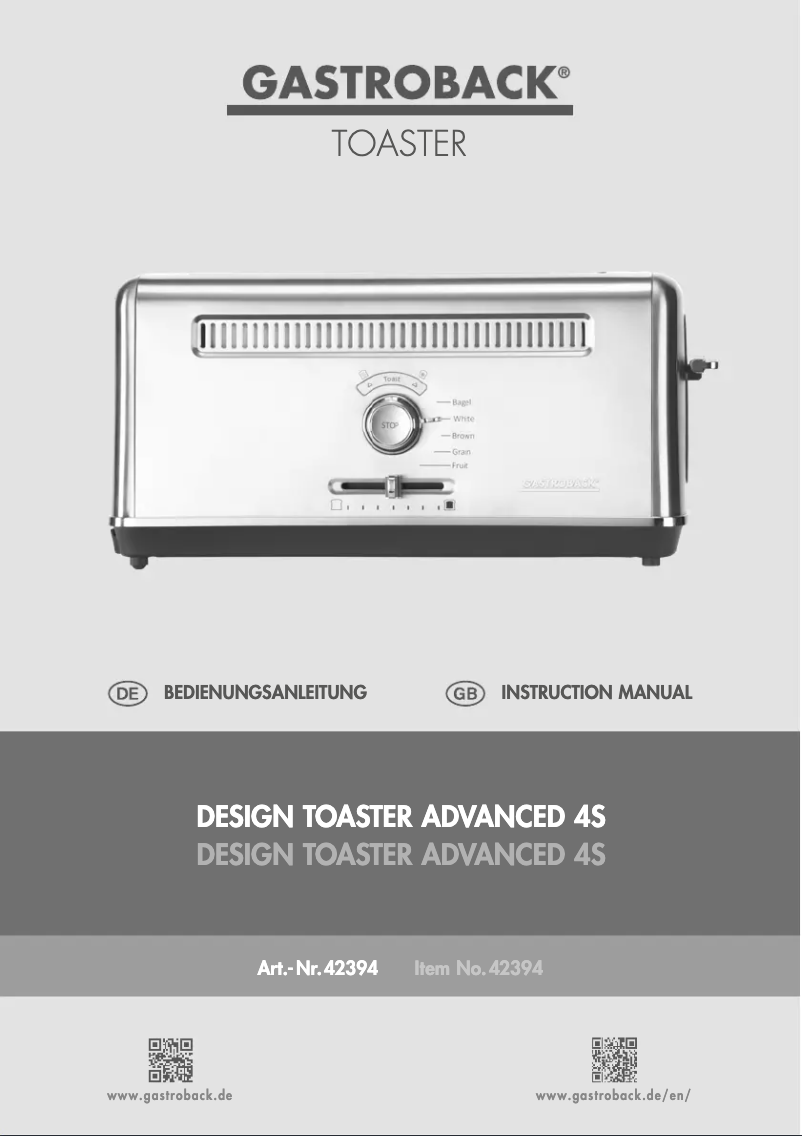 Page 1 de la notice Manuel utilisateur Gastroback Advanced 4S 42394