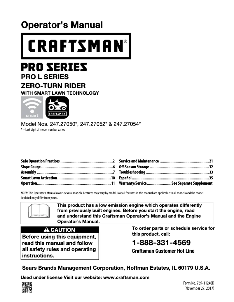 Page 1 de la notice Manuel utilisateur Craftsman 27052