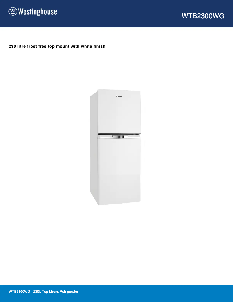 Page 1 of the manual Technical Sheet Westinghouse WTB2300WG