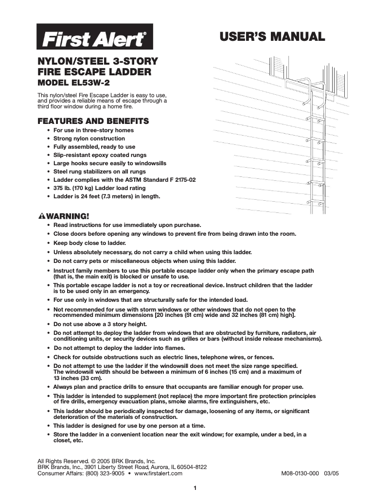 Page n°1 - Manuel utilisateur First Alert EL53W-2