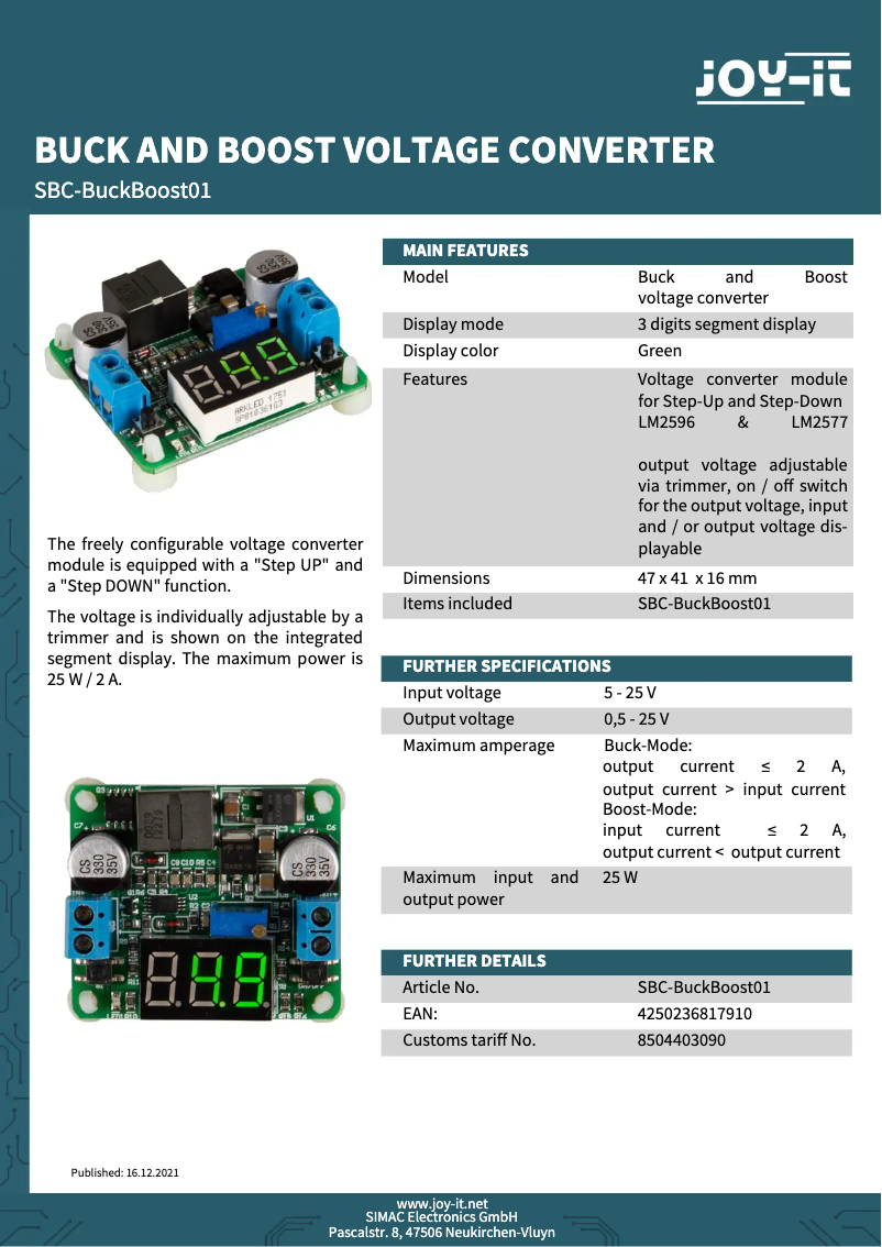 Imagen de la primera página del manual del dispositivo SBC-BuckBoost01