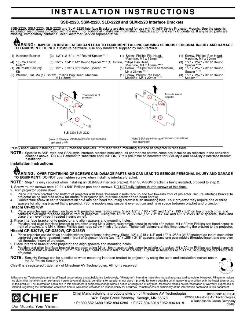 Page n°1 - Manuel utilisateur Chief SLM2220