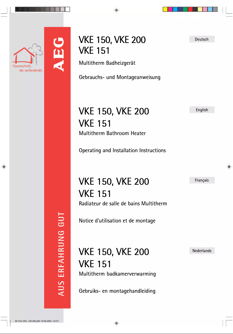 Page 1 de la notice Manuel utilisateur AEG VKE 151